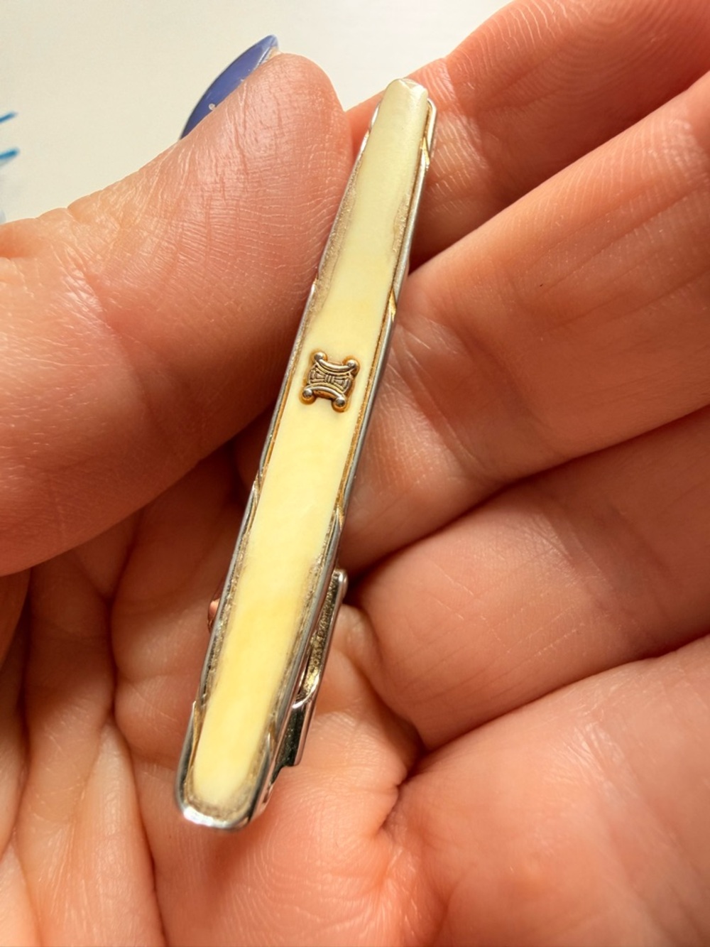 Vintage 70s Celine Triomphe Tie Clip • Gold Tone • Classic Minimal Luxe